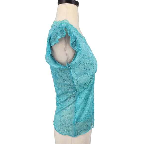 Vintage Forever 21 Lace Top – Turquoise Blue - Milkmaid Cottage M/L - Picture 6 of 7